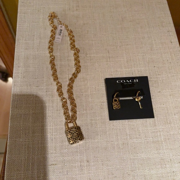 Coach Gold tone Chain Necklace with Padlock Pendant , Coach gold tone earrings. - Picture 5 of 12